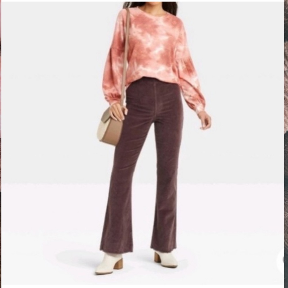 NWT Knox Rose High Rise Pull On Flared Corduroy Pants Chocolate Brown size small